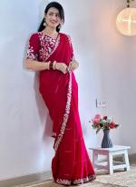 Chiffon Rani Party Wear Embroidery Work Saree